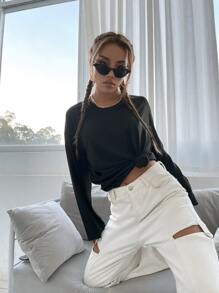 Chinese Dragon & Slogan Graphic Drop Shoulder Tee - Black - View 6