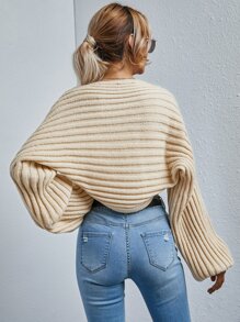 Chiquease Áo Cardigan dệt kim hở gân siêu ngắn không có áo hai dây, áo dài tay - Màu be - Xem 2