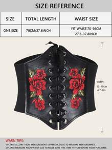 Flower Embroidery Wide Belt - Black - View 2