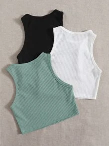 SHEIN EZwear 3 Paquetes de Camiseta de Punto Acanalado - Multicolor - Ver 2