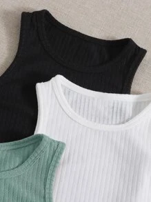 SHEIN EZwear 3 Paquetes de Camiseta de Punto Acanalado - Multicolor - Ver 5