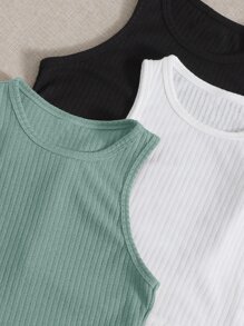 SHEIN EZwear 3 Paquetes de Camiseta de Punto Acanalado - Multicolor - Ver 6