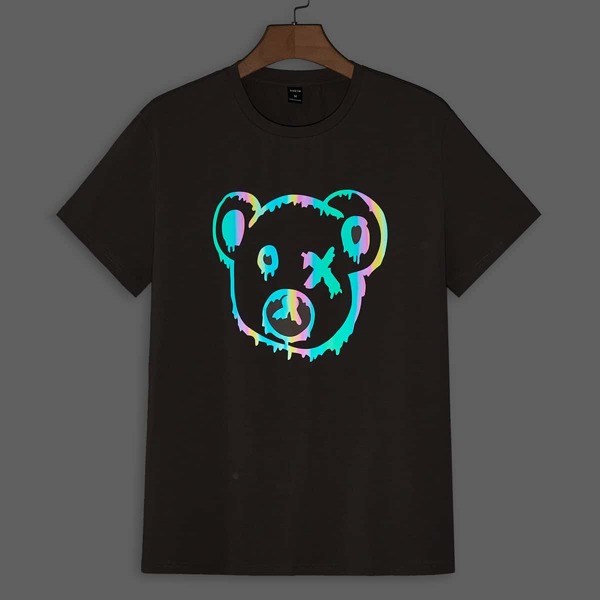 

Men Reflective Cartoon Graphic Tee, Dark grey