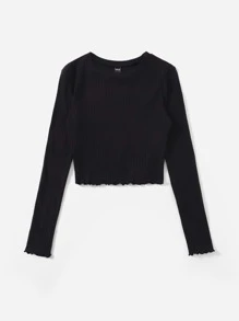 SHEIN EZwear 春季休闲纯色生菜叶边T恤