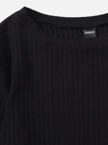 SHEIN EZwear 春季休闲纯色生菜叶边T恤