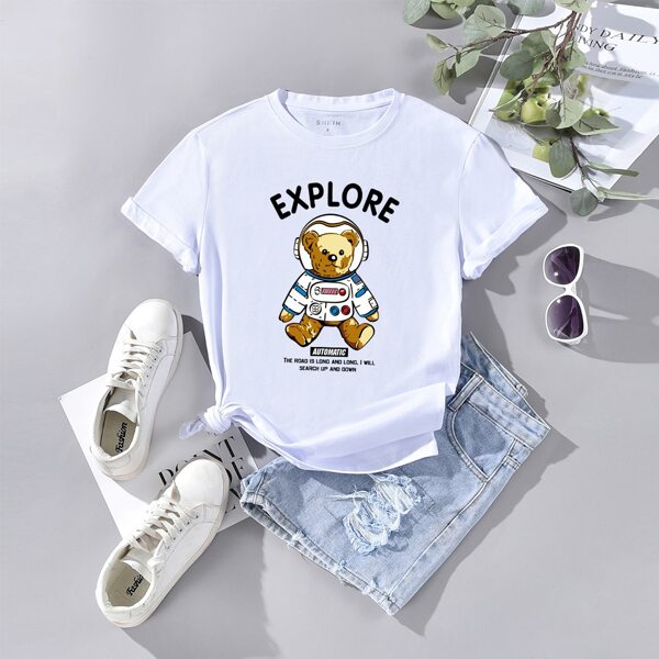 

Bear & Letter Graphic Short Sleeve Tee, White