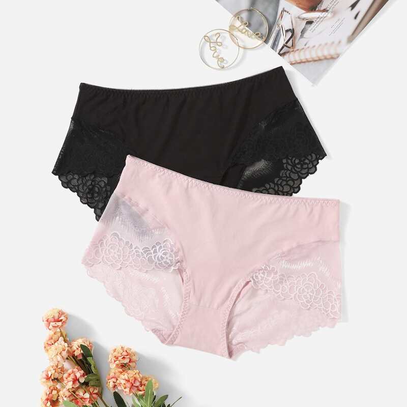 

2pack Plus Contrast Lace Panty Set, Multicolor