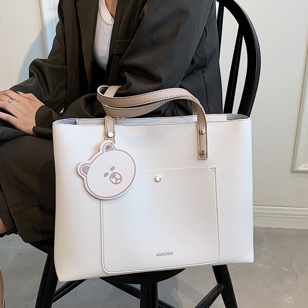 

Minimalist Large Capacity Tote Bag With Inner Pouch, Beige