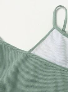 SHEIN 青少年女孩撞色十字交叉圍裹吊帶上衣 - 薄荷綠 - 查看 4
