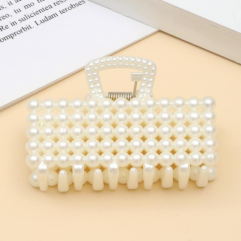 

Faux Pearl Decor Hair Claw, White
