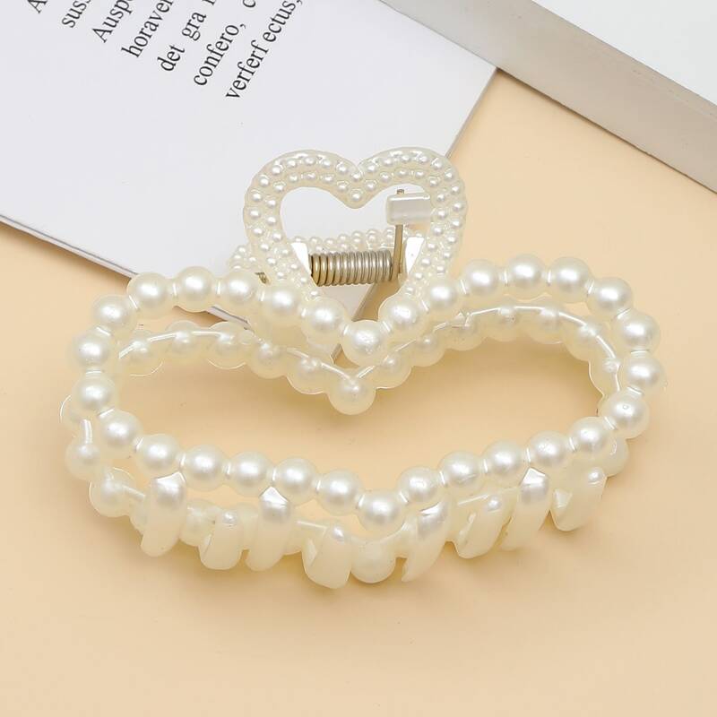 

Faux Pearl Decor Hair Claw, White