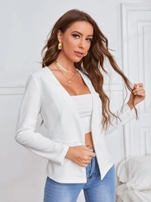 SHEIN Clasi Blazer Blanco Clásico De Moda Para Mujer Para La Vida Diaria De Primavera - Blanco - Ver 3