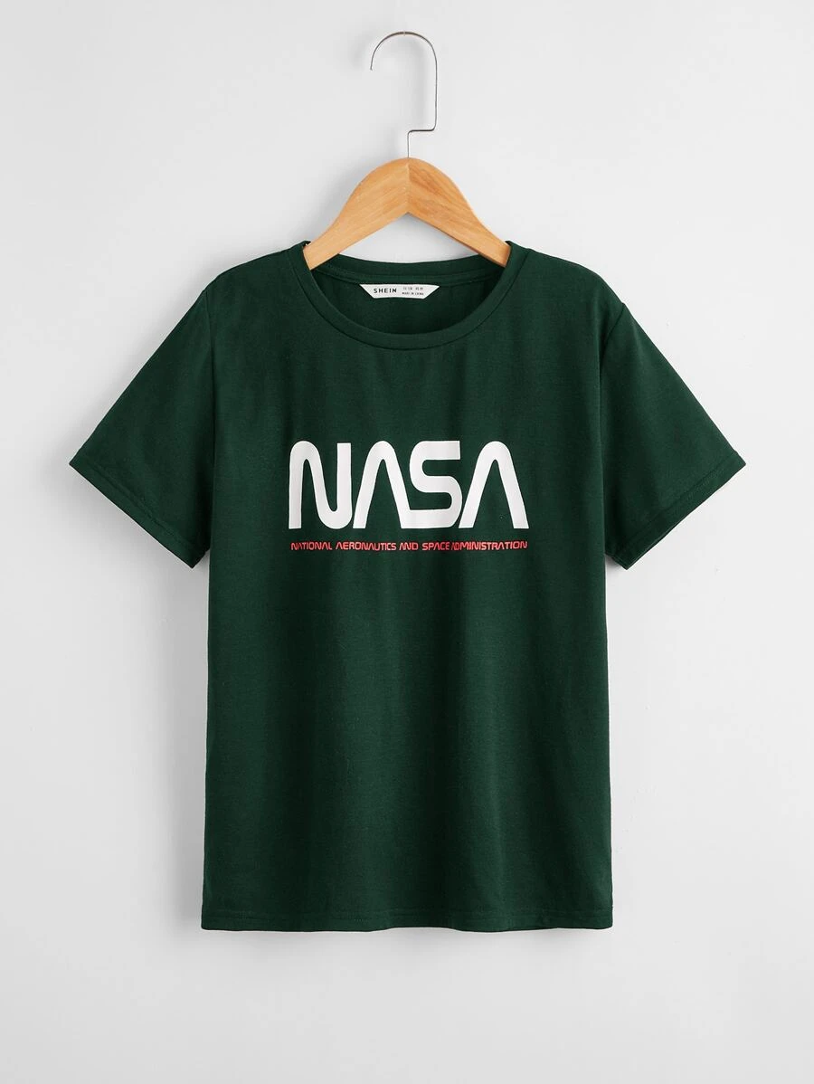 SHEIN Tween Boys' Simple Letter Print T-Shirt, Casual Style, Suitable For Summer Daily Wear - Dark Green - View 1
