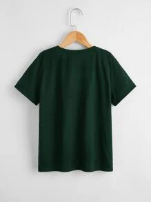 SHEIN Tween Boys' Simple Letter Print T-Shirt, Casual Style, Suitable For Summer Daily Wear - Dark Green - View 2