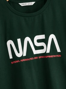 SHEIN Tween Boys' Simple Letter Print T-Shirt, Casual Style, Suitable For Summer Daily Wear - Dark Green - View 4