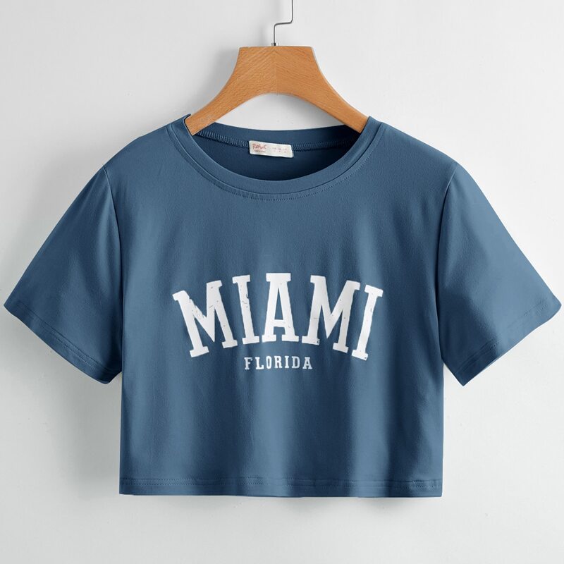 

Letter Print Crop Tee, Dusty blue