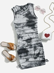 SHEIN Chicas adolescentes vestido de tie dye con fruncido con cordón - Multicolor - Ver 1