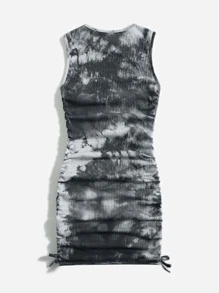 SHEIN Chicas adolescentes vestido de tie dye con fruncido con cordón - Multicolor - Ver 2