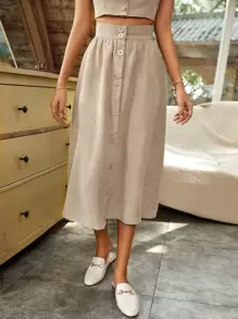 Falda con botón delantero de pana - Albaricoque - Ver 1