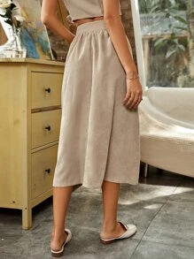 Falda con botón delantero de pana - Albaricoque - Ver 2