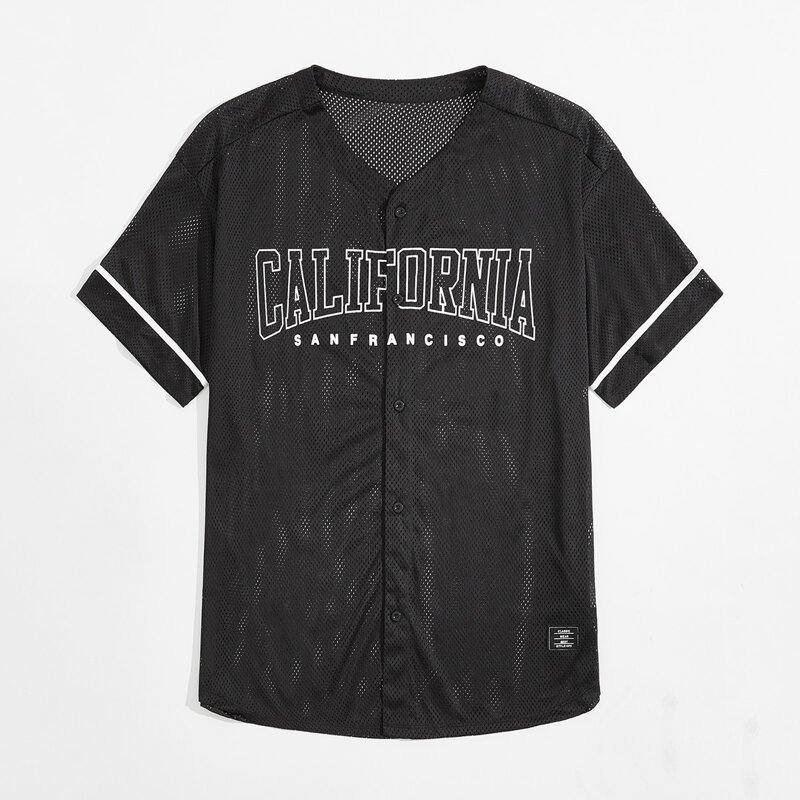 

Guys Letter Graphic Mesh Shirt, Black