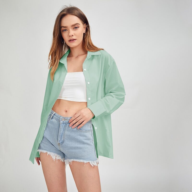 

Solid Button Front Blouse, Mint green