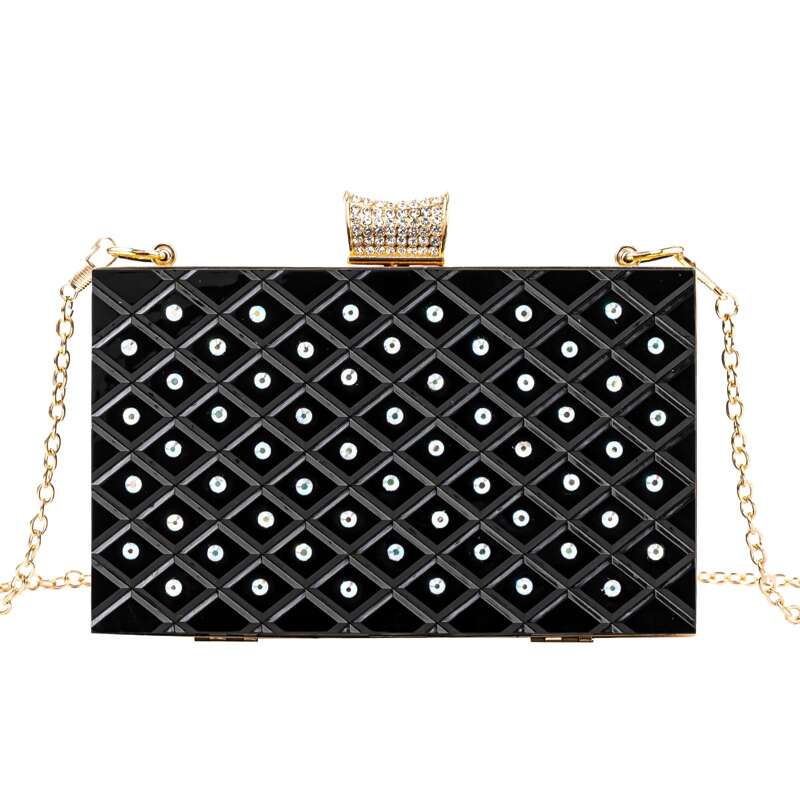 

Rhinestone Decor Box Bag, Black