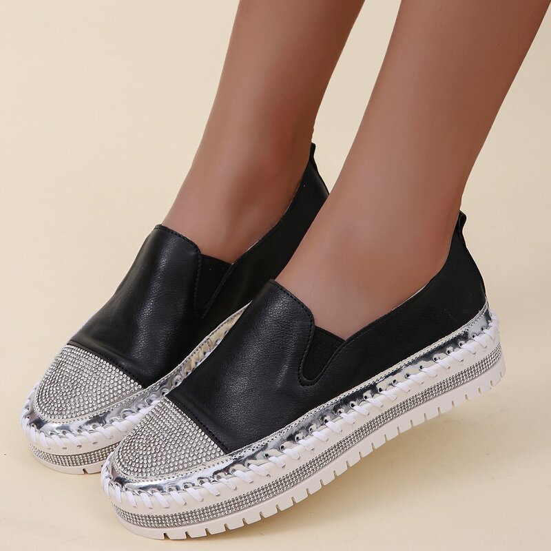 

Rhinestone Decor Loafers, Black