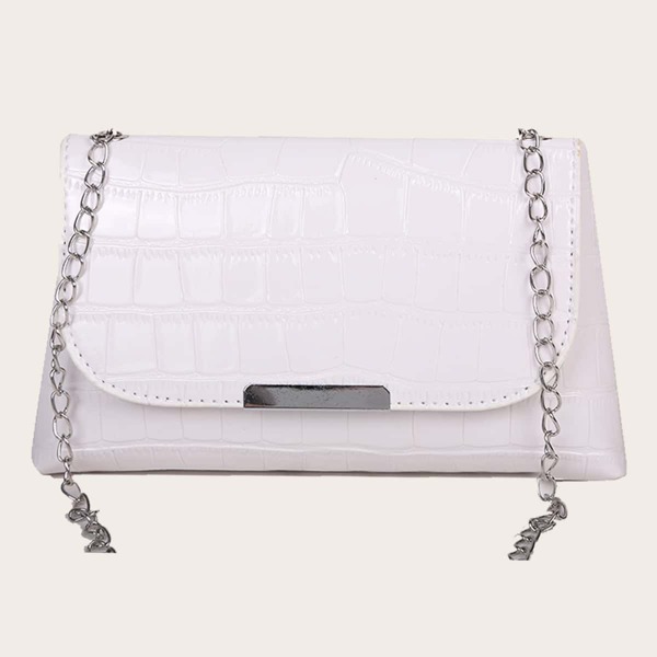 

Croc Embossed Flap Chain Crossbody Bag, White