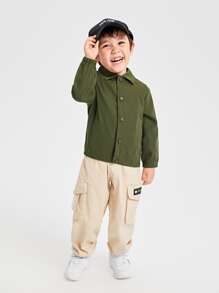SHEIN Toddler Boys Single Breasted Jacket - Army Green - View 1