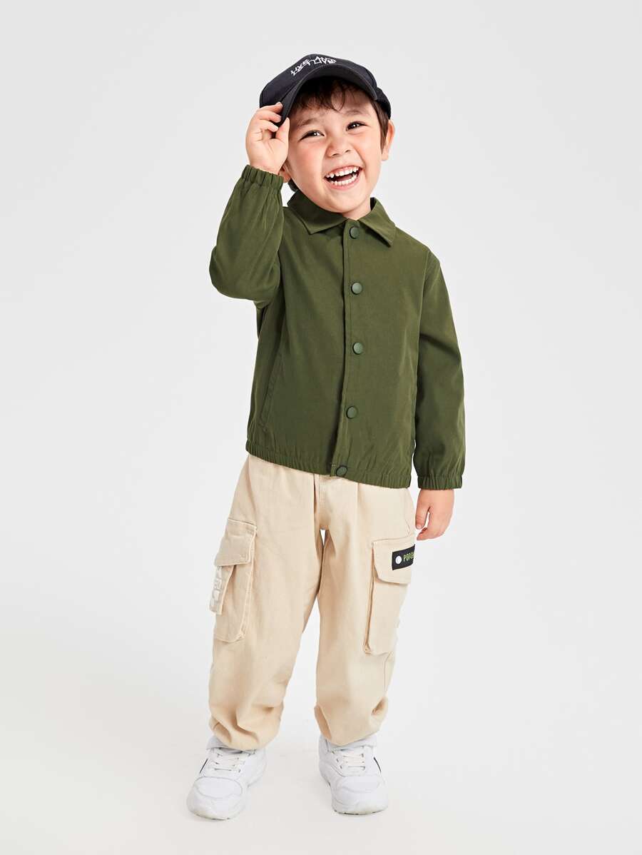 SHEIN Toddler Boys Single Breasted Jacket - Army Green - View 1