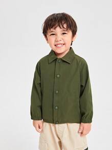 SHEIN Toddler Boys Single Breasted Jacket - Army Green - View 3