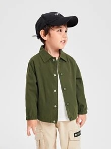 SHEIN Toddler Boys Single Breasted Jacket - Army Green - View 4