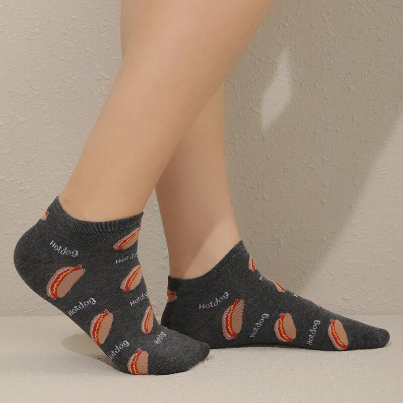 

Hot dog Pattern Ankle Socks, Black