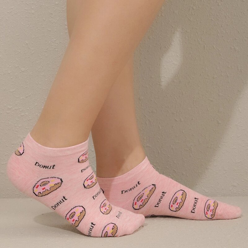

Donut Pattern Ankle Socks, Pink