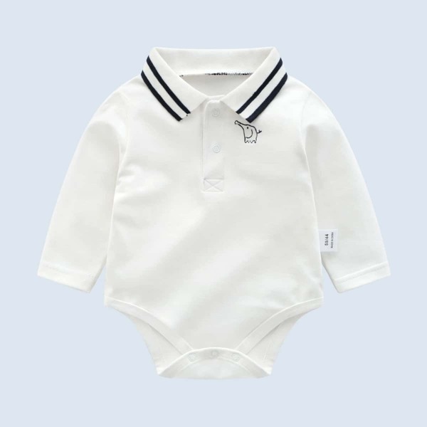 

Baby Striped Collar Embroidered Detail Bodysuit, White