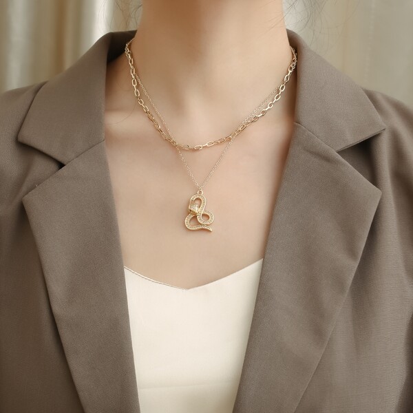 

Zircon Snake Charm Layered Necklace, Gold