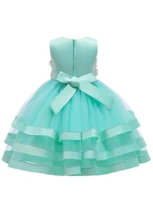 Vestido De Fiesta Para Niñas Preadolescentes Con Falda De Tul En Capas Y Satén, Decoración Floral De Muchos Colores, Elegante, Encantador, Adecuado Para Fiestas De Cumpleaños - verde menta - Ver 2