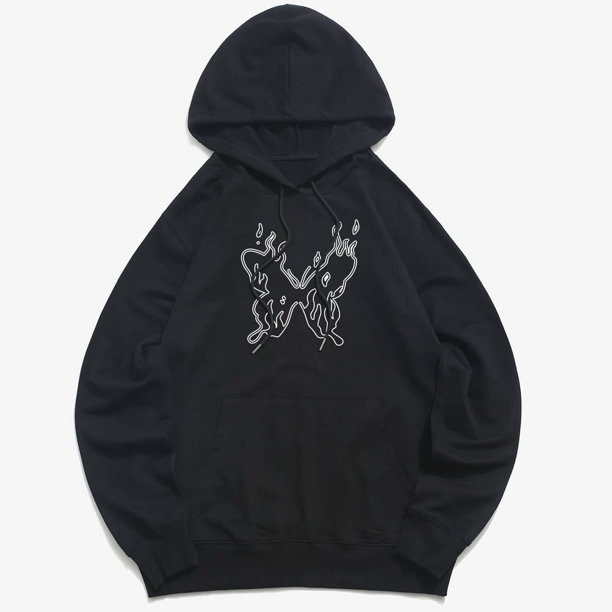 

Guys Butterfly Graphic Kangaroo Pocket Drawstring Hoodie, Black