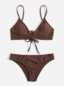 Bikini sencillo para la playa de verano - Café integral - Ver 1