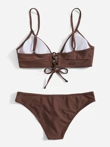 Bikini sencillo para la playa de verano - Café integral - Ver 2
