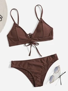 Bikini sencillo para la playa de verano - Café integral - Ver 4
