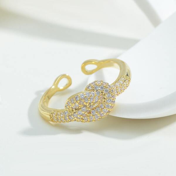 

Открытое кольцо 14K позолоченный с цирконом с узлом, Золотистый