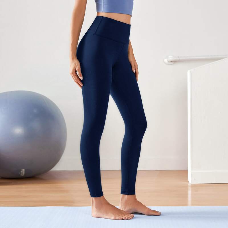 

Wide Band Waist Crop Sports Leggings, Navy blue