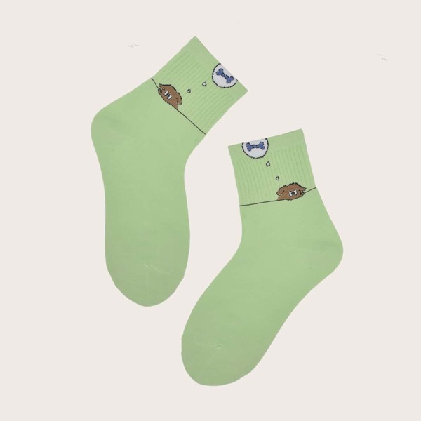 

Cartoon Graphic Crew Socks, Green