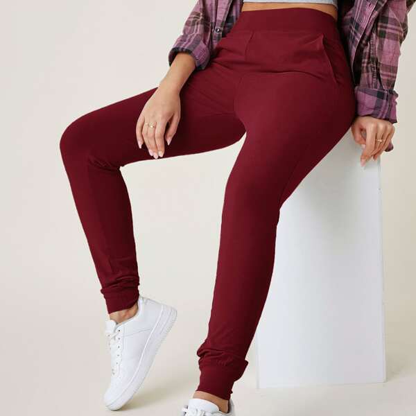

Slant Pocket Skinny Pants, Burgundy