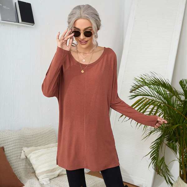 

Split Batwing Sleeve Tee, Redwood