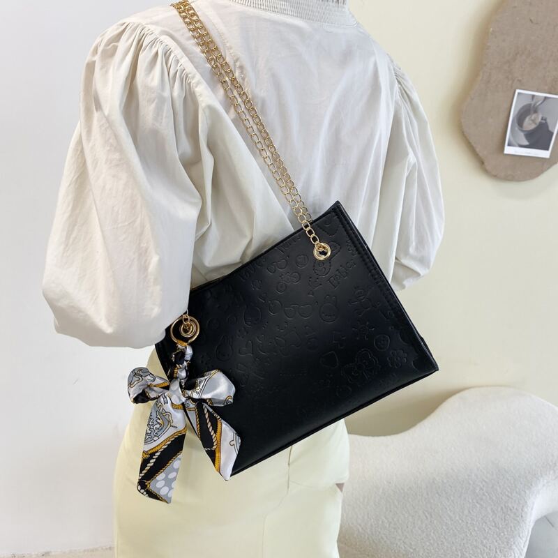 

Cartoon Embossed Tote Bag, Black
