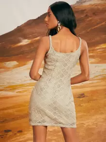 Penelope Ping Argyle Knit Choker Neck Dress - Khaki - View 2