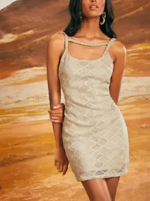 Penelope Ping Argyle Knit Choker Neck Dress - Khaki - View 4